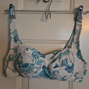 Lands End Bikini Top Size 2 Aqua and White